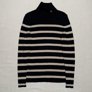 Ralph Lauren Gold And Black Striped Turtleneck Sweater Preppy Size Petite Small